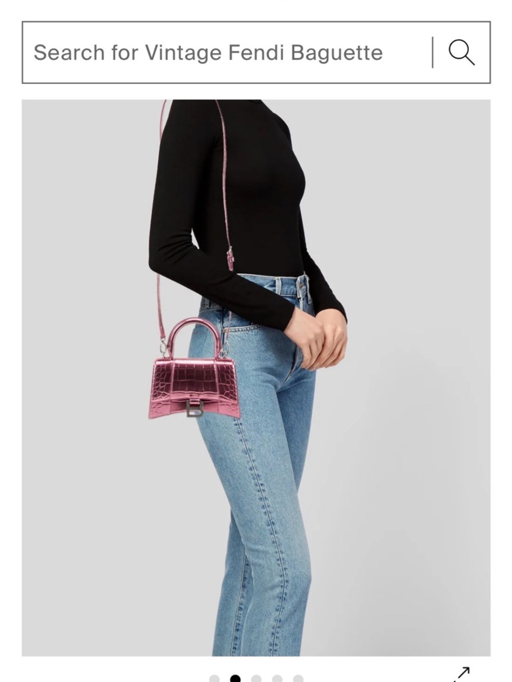Balenciaga Metallic Fuchsia Croc-Embossed Hourglass Satchel - Picture 3 of 15